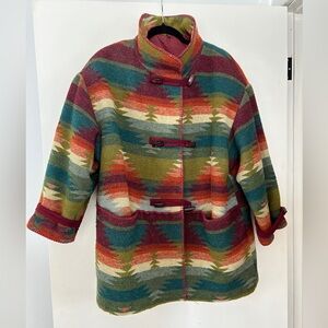 Vintage Wool Blend Jacket Aztec Southwestern Women's Large Toggle Winter Spring